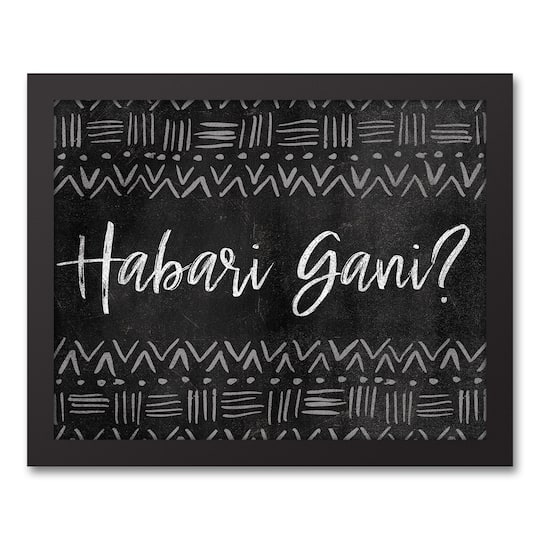 Chalkboard Habari Gani Black Framed Canvas